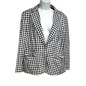 Navy Blue Gingham Double Button Blazer Pockets Plus Size 16 Preppy Spring